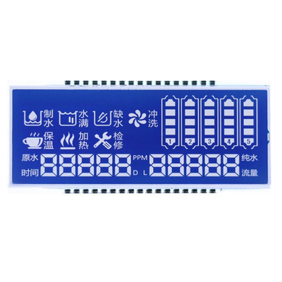 Panneau LCD STN personnalisé, mode bleu STN / arrière-plan de caractères blancs / affichage de polices, connexion de broche métallique