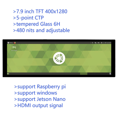 7Moniteur TFT tactile capacitif de type barre IPS de 9 pouces avec sortie HDMI pour Raspberry Pi 4 Windows os Résolution 400x1280