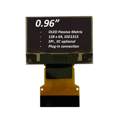 0Module d'affichage OLED de 96 pouces 128x64 Pixel SPI I2C Connexion d'interface enfichable