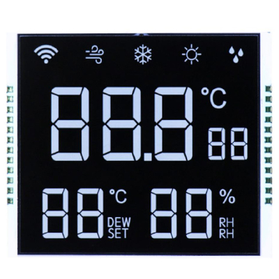 Affichage LCD de segment VA personnalisé 12:00 Direction de vision Duty/Bias 1/4 Duty Ultra-Low 2μA Consommation de -20°C à 70°C Opération